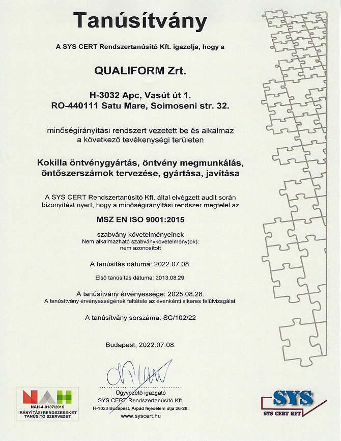 MSZ EN ISO 9001:2015 Qualiform S.A.